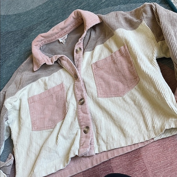 BiBi Pink and Brown Cream Fall Corduroy Utility Jacket - Picture 11 of 11